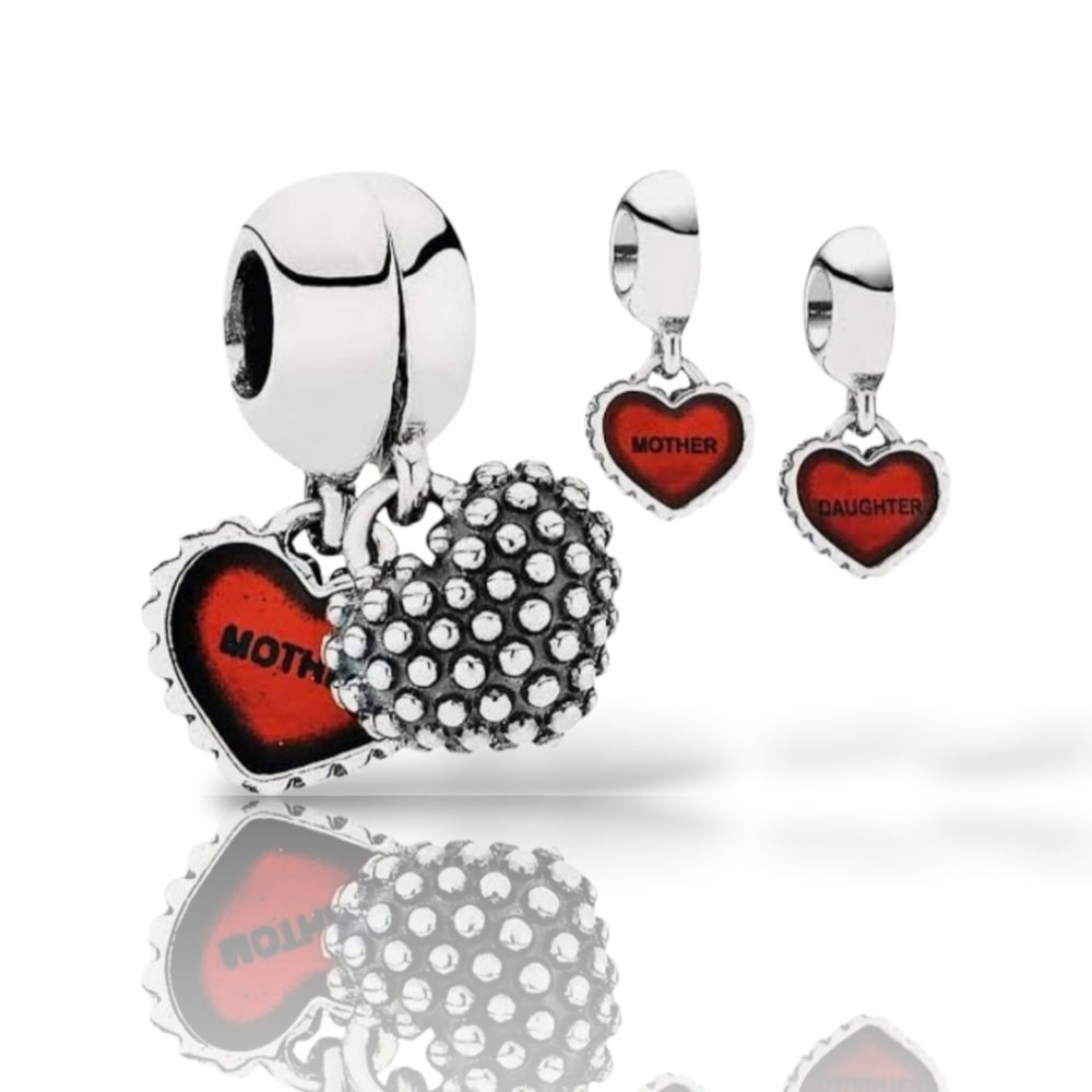 PANDORA Piece Of My Heart "MOTHER" S925 ALE Dangle Charm With Red Enamel Core